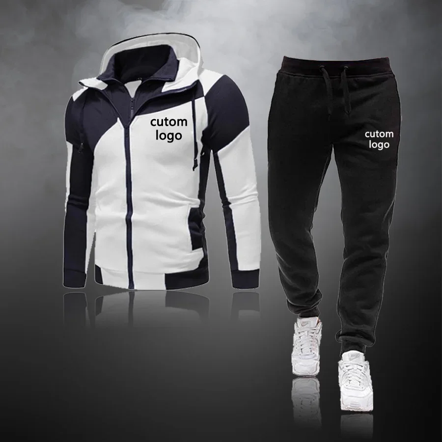 Custom Logo Casual Tracksuit Men Sets Hoodies and Pants 2 Piece Sets Zipper Sweatshirt Outfit Sportswear Male Suit Clothing summer mens tracksuit t shirts sport shorts striped tee shirts outfits classic male daily casual brand short sleeve jogging sets