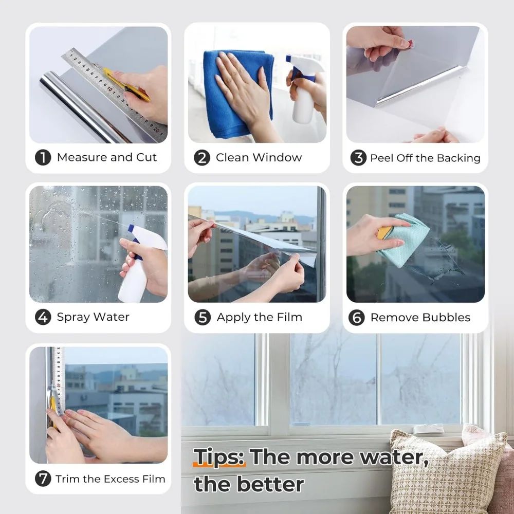 Window Privacy Film One Way Daytime Privacy Static Cling Sun Blocking Anti UV Reflective for Home and Office