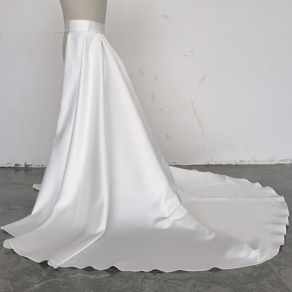 Satin Bridal Detachable Long Train Wedding Removable Skirt for Dresses Waistband Party Overskirt Wedding Dresses Wedding Petticoat