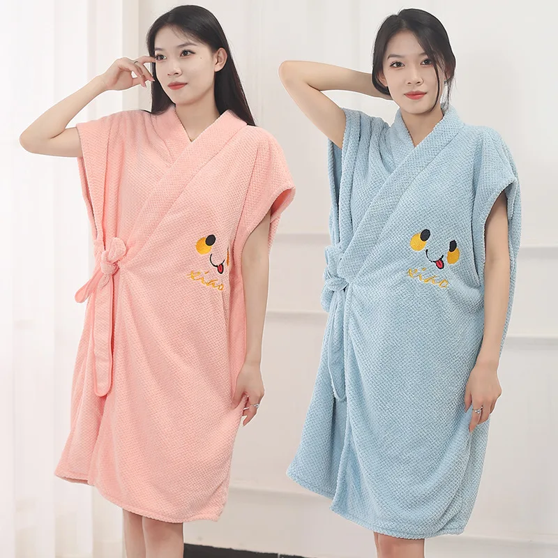 Boluoge Bathrobe Skirt Bath Towels Coral Velvet Thickened Soft Water Absorbent Home Pajamas Hotel Bathrobe for Women