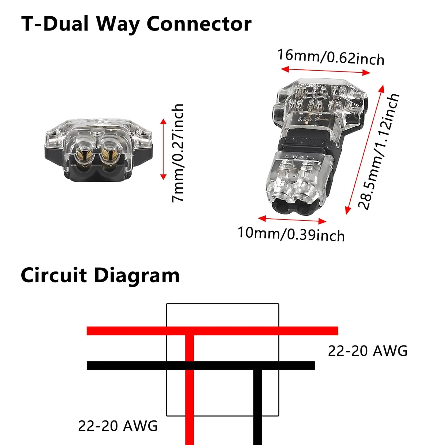 Wire Connectors Low Voltage Solid Connection T Tap Connectors T Type 2 Pins Splice 10PCS wire connectors