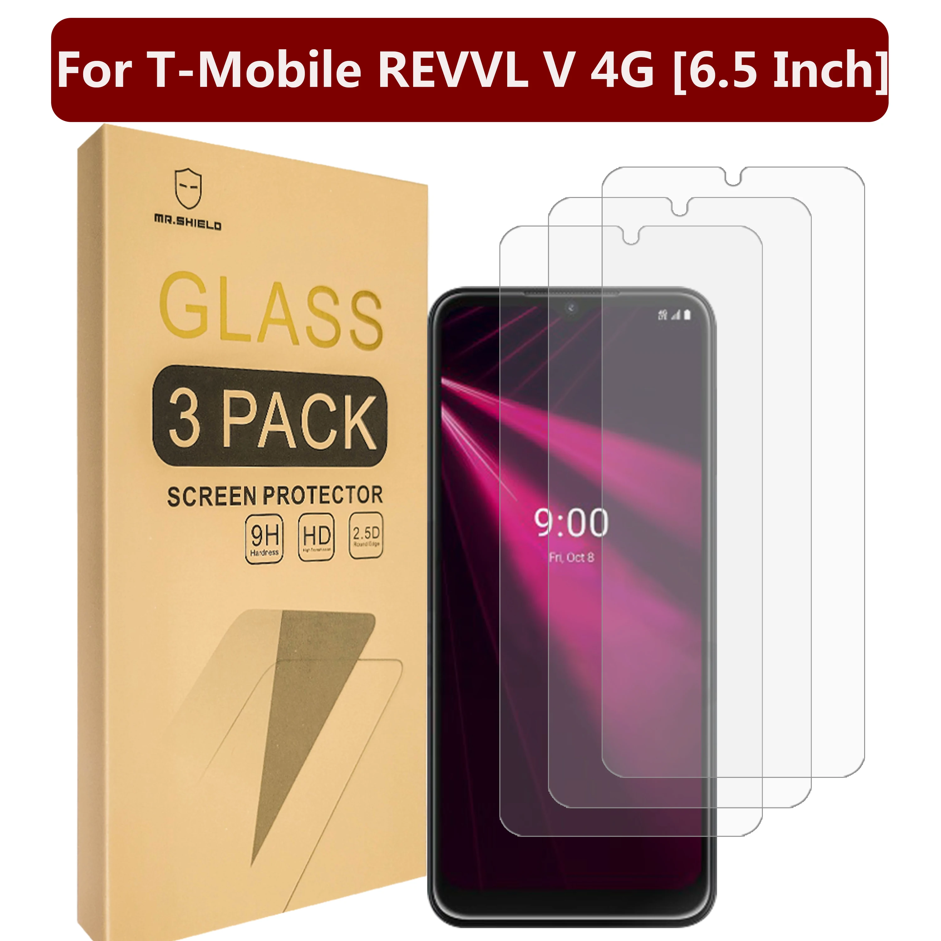 

Mr.Shield [3-Pack] Designed For T-Mobile REVVL V 4G [6.5 Inch] [Tempered Glass] [Japan Glass with 9H Hardness] Screen Protector