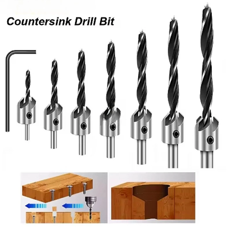 3mm-10mm HSS 카운터 싱크 드릴 비트 세트 리머 목공 모따기 드릴 카운터..