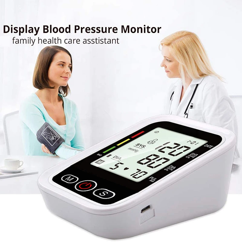 Blood Pressure Monitor LCD Pressure Sensor Automatic Tonometer Digital Tensiometer LED Display Cuff Heart