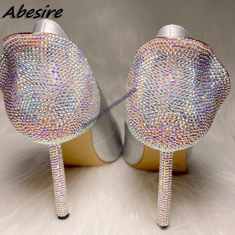 

Red Silver Crystal Pumps Crystal Back Heel Slip On Stilettos High Heel Pumps Silk Women Shoes Fashion Shiny Shoes For Women