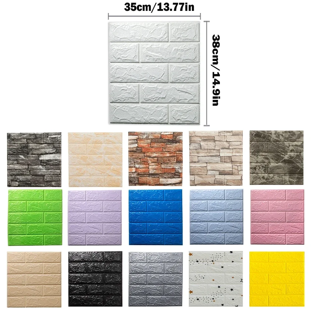 thumbnail image 4 of 10/20 piezas de pegatinas de pared autoadhesivas de PVC de 35 cm x 38,5 cm con diseño de ladrillo, papel tapiz impermeable para despegar y pegar, decoración DIY para dormitorio, 4 of 5