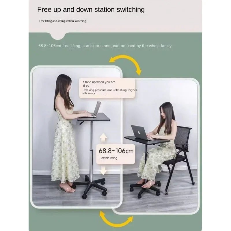 Height Adjustable Computer Desk with Rolling Wheels, Small Size, and Stand-up Workstation Design for Home Office