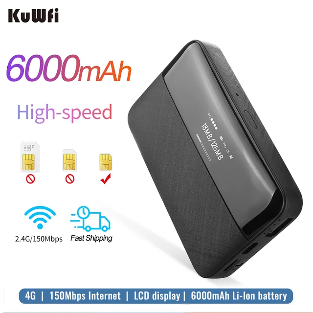 Hotspot WiFi móvil | Dispositivo de punto de acceso Wi-Fi desbloqueado  KuWFi 4G LTE | Router WiFi portátil con ranura para tarjeta SIM para  soporte de