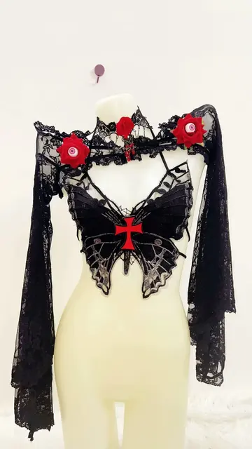 Lace Red Flower Shrug and Butterfly Top 4