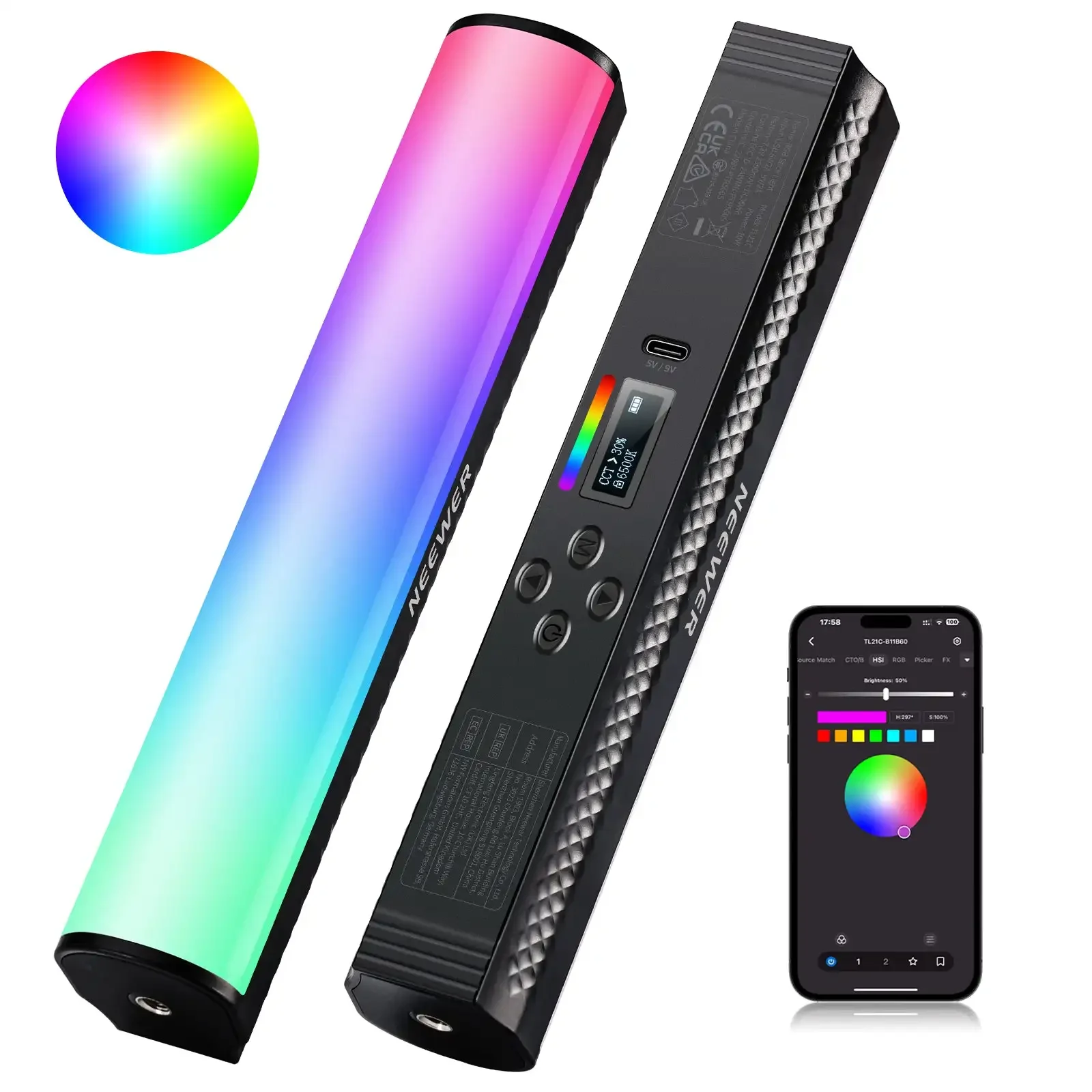 SOONPHO P20 Lampe vidéo LED portable en forme de bâton