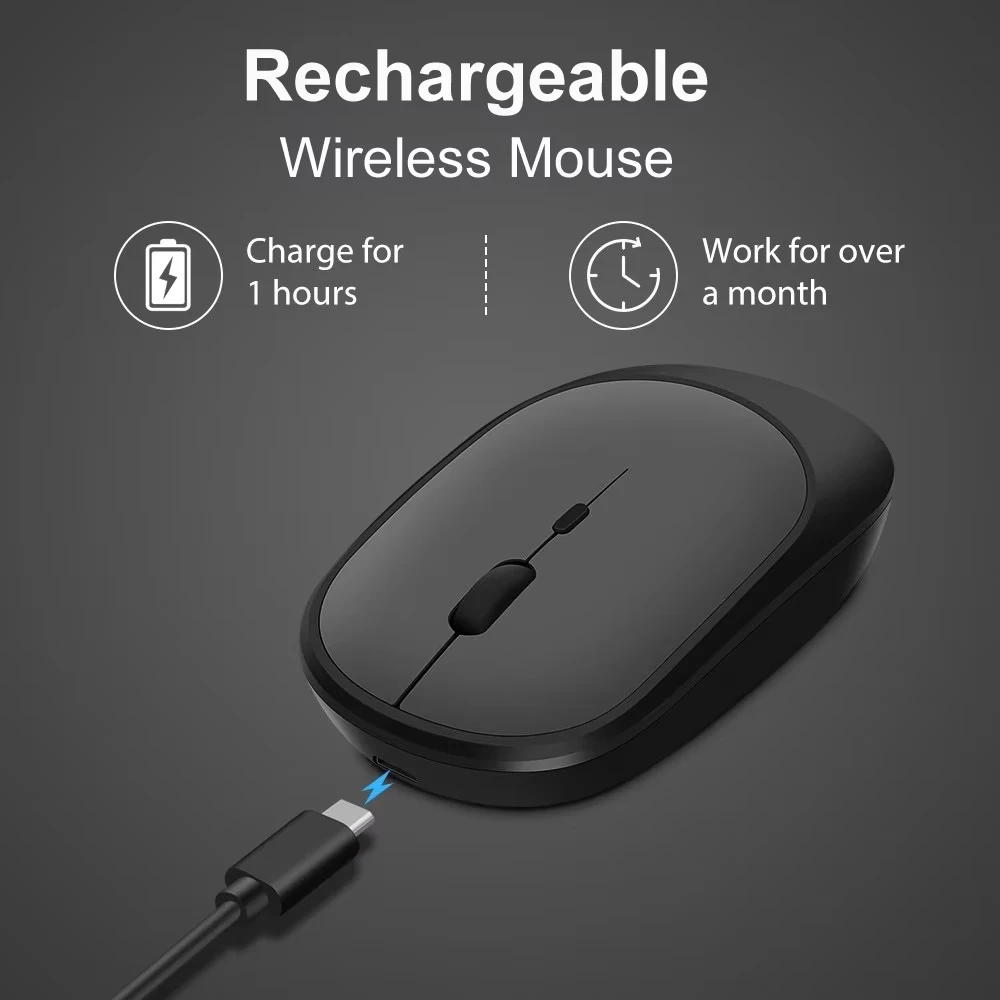 Ergonomic Wireless Silent Bluetooth Mouse with Rechargeable Battery and Adjustable DPI
