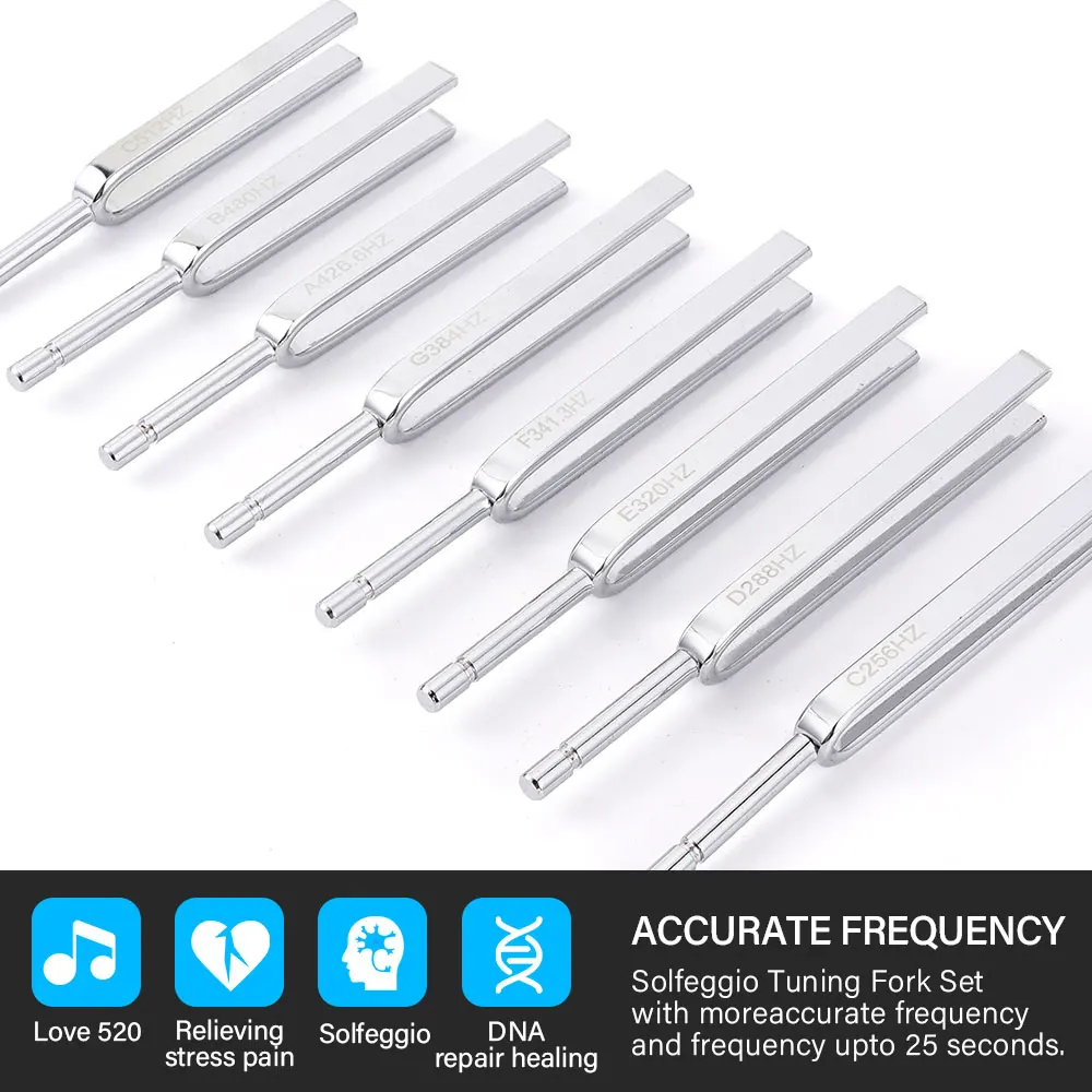 8Pcs 256-512HZ Steel Tuning Fork Set Health Physics Vibration Medical Diagnostic + Mallet Vibration Healing Therapy Medical Tool 4