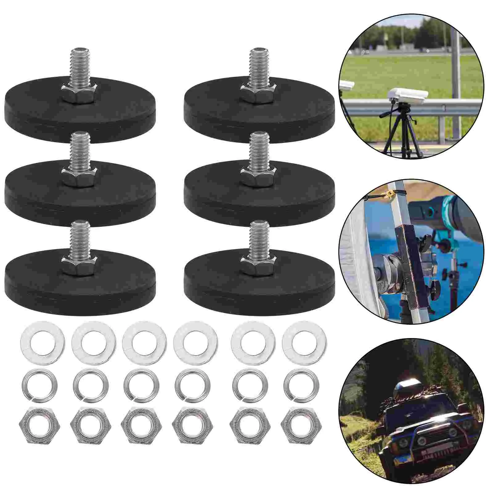 6PCS Rubber Coated Magnets for Car Roof Light Mounting Heavy Duty Waterproof Threaded Studs Camera Brackets Magnetic Base round magnets