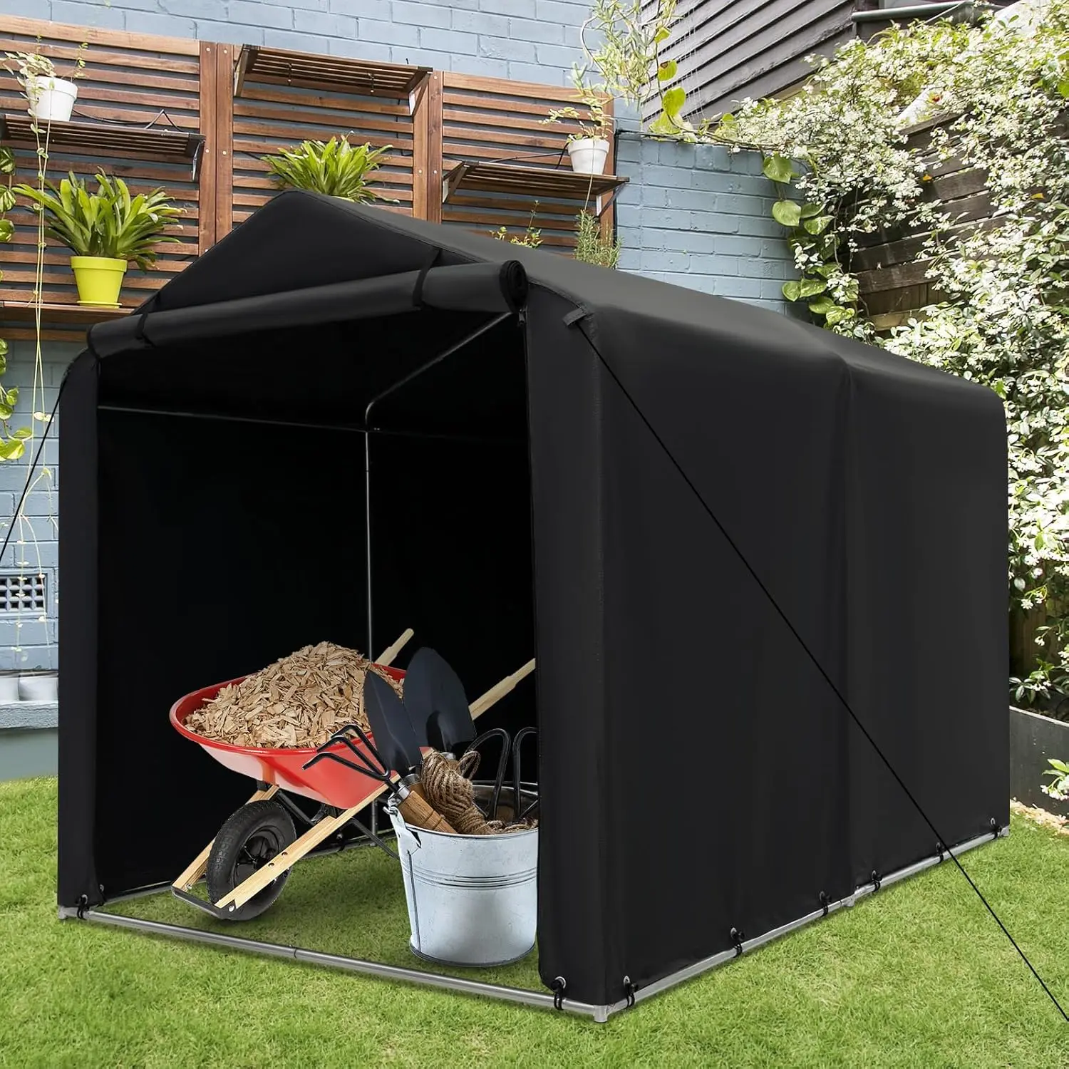 7x5.2Ft Portable Shed, Outdoor Storage Shelter with Waterproof Cover & Roll-up Zipper Door, Heavy Duty Portable Storage T