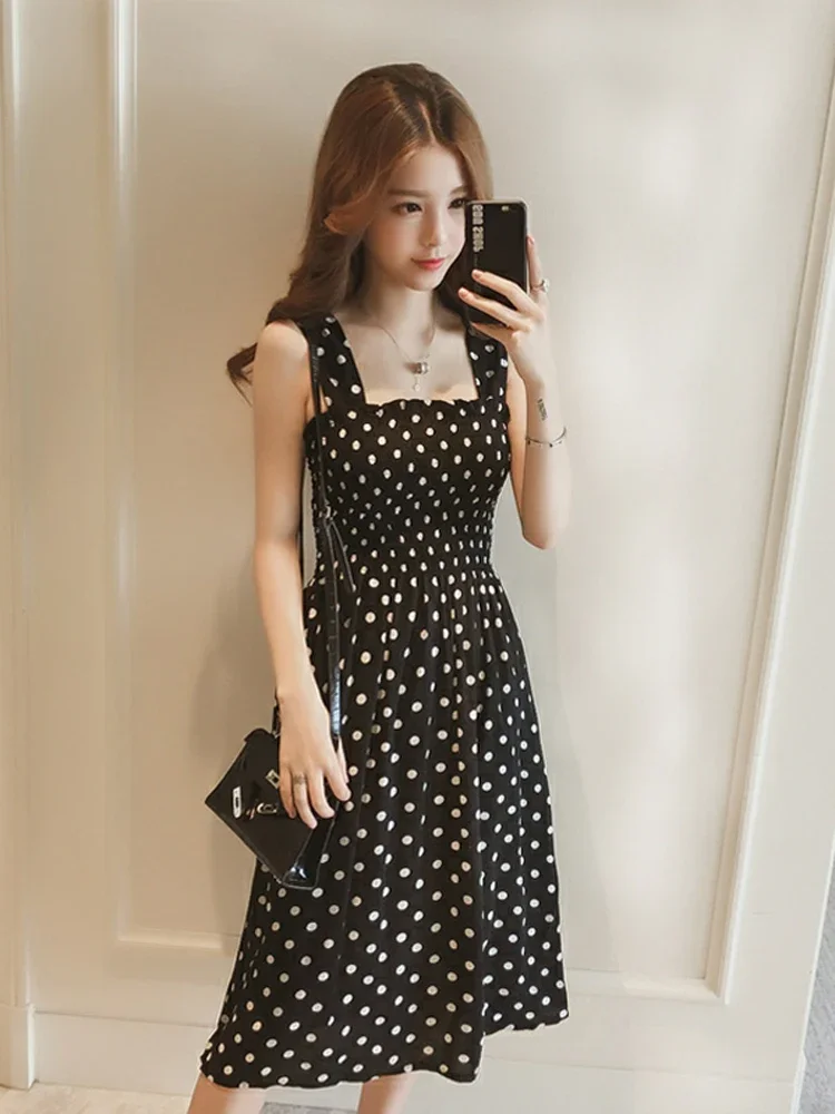 Womens dresses summer Befree beach long vintage dots casual ruffles elegant maxi strap camis silky 5XL dress for women