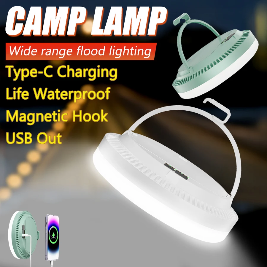 HONGYI New Camping Lantern TYPE-C Rechargeable Powerful Light with Magnet Power Bank Portable Flashlight Tent Lamp Work LED