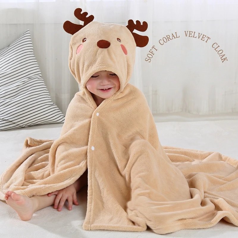 

Children's Bath Towel Soft Coral Fleece Cloak Quick-drying Bathrobe Hooded Cartoon Baby Care Shower Products Kids Washcloth