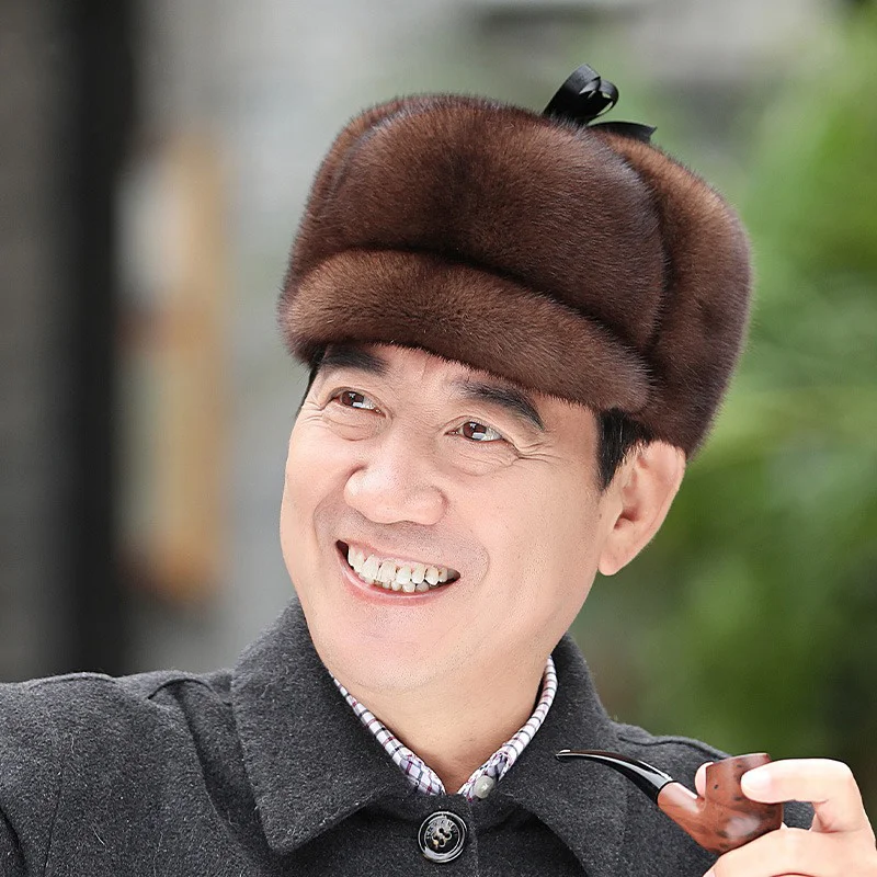 

Men's Mink Lei Feng Hat Russian Classic Thickened Ear Protection Hat Winter Outdoor Warm Ski Hat New Style