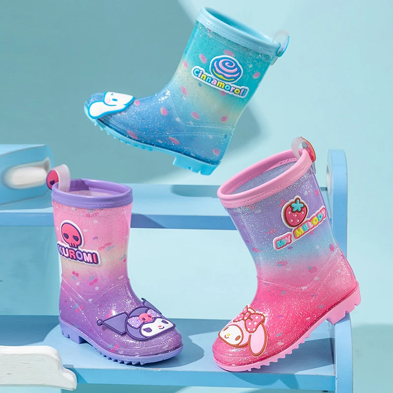 

Cartoon Sanrio Kids Rain Boots Hello Kittys Mymelody Kuromi Cinnamoroll Kawaii Anime Middle Boots Anti Slip Rain Shoes Soft Gift