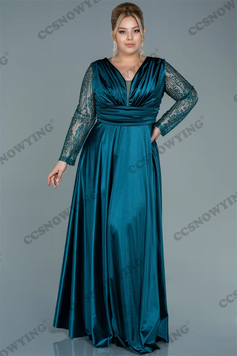 

Elegant Muslim Evening Dresses Long Sleeve Appliques Beaded Islamic Formal Party Gowns Sweetheart Women Arabic Robes De Soirée