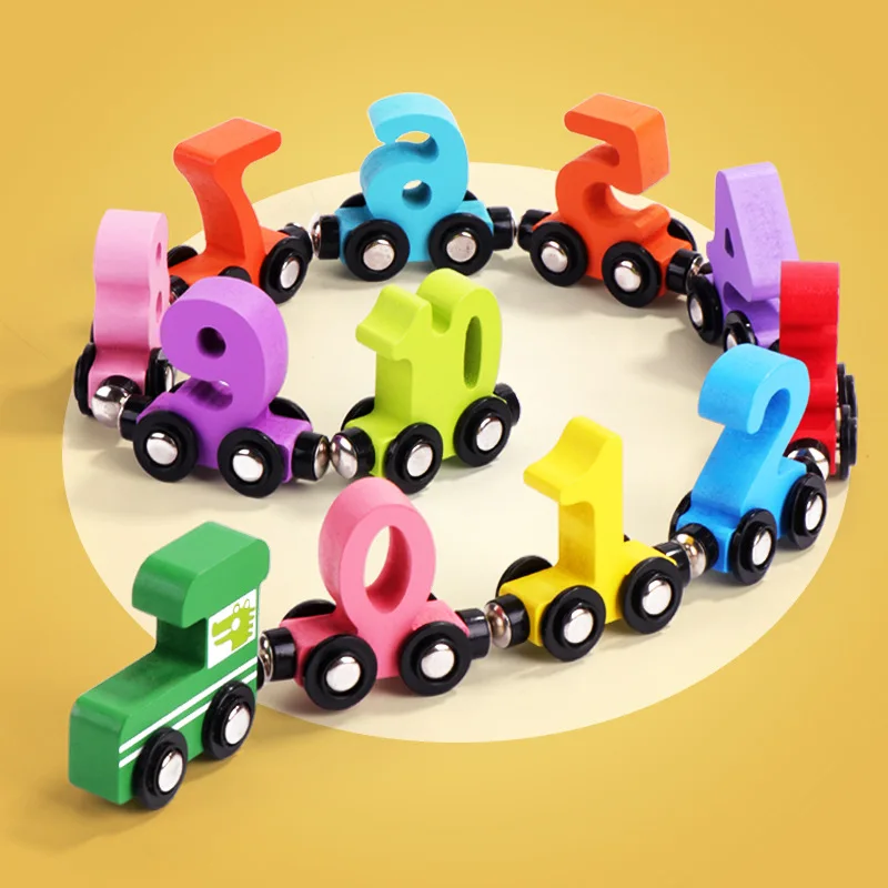 

12 Pcs Wooden Train Set Toddlers Magnetic Number Train Toys Engine Train Cars Montessori Educational Toys