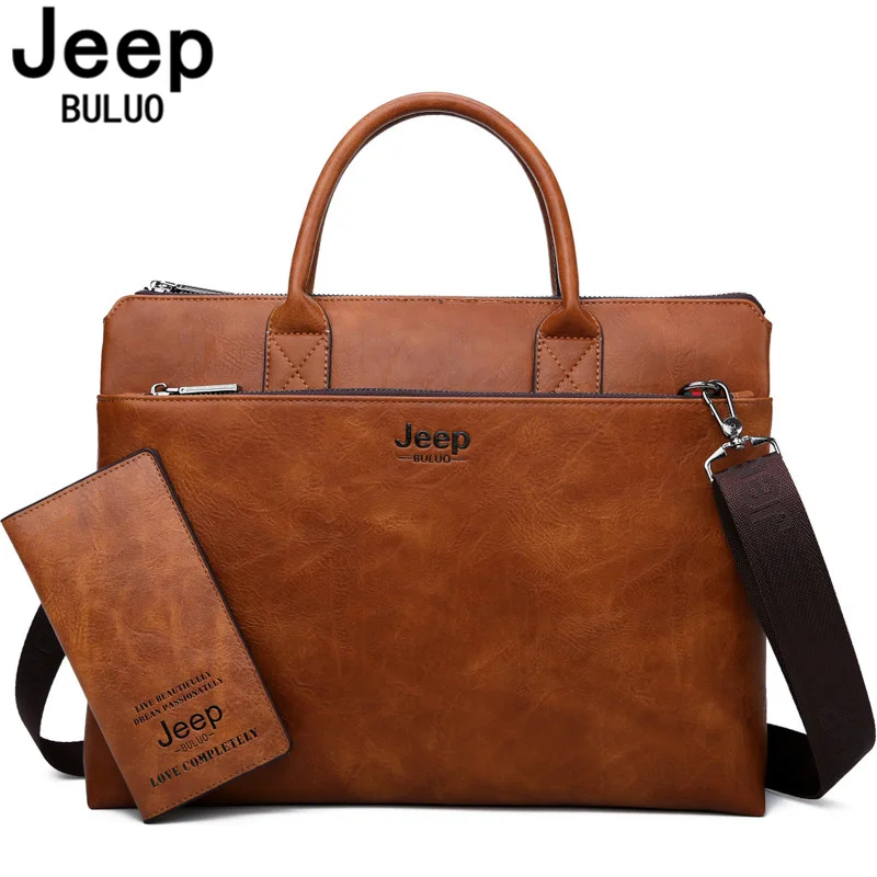 Men Briefcases Bag Leather For 14 inch Laptop Business Travel Bags Handbags Office Shoulder Bags For Man JEEP BULUO