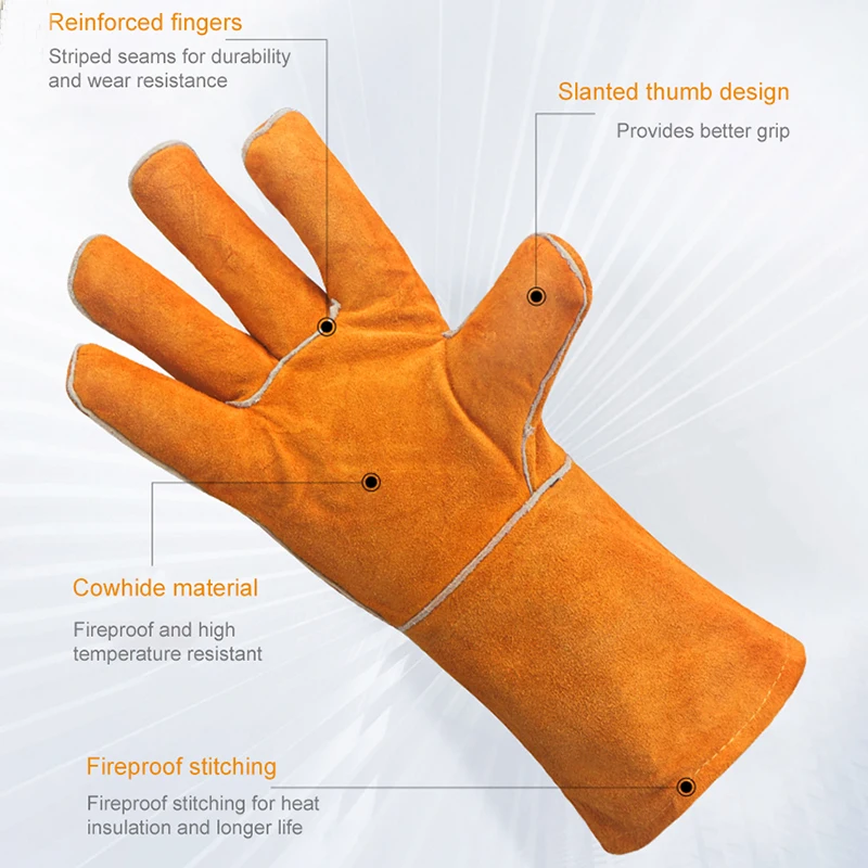 WYNN'S 1 Pair Leather Work Gloves Cowhide Working Glove Stick Welder Heat Fire Resistant Mitts for Welding Cutting Hand Tools 3