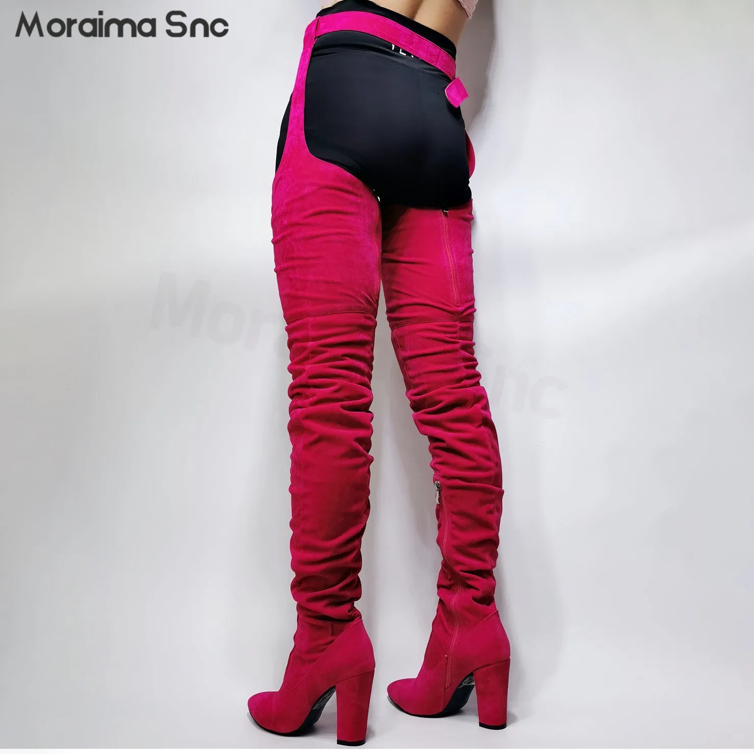 Suede Yellow Belt Boots Pointed Toe Stiletto Fashion Trousers Over The Knee Boots Large Size Sexy Performance Women's Boots