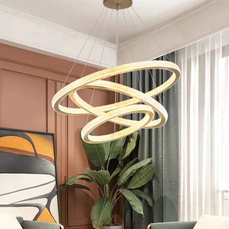 

Ring Minimalist Modern Nordic Circle Aluminum LED Crystal Chandelier for Living Dining Room Corridor Loft Hotel Exhibition Hall