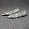 2023 Spring and Autumn New Fashion Shallow Mouth Rhinestone Square Buckle Pointed Versatile Women's Flat Bottom Casual Shoes 1