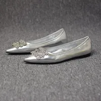 2023 Spring and Autumn New Fashion Shallow Mouth Rhinestone Square Buckle Pointed Versatile Women's Flat Bottom Casual Shoes 1