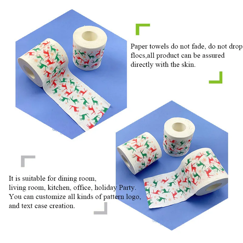 Christmas Pattern Tissue Printing Roll Toilet Paper New Year Festival Gift Creative Napkin for Diningroom Livingroom And Kitchen