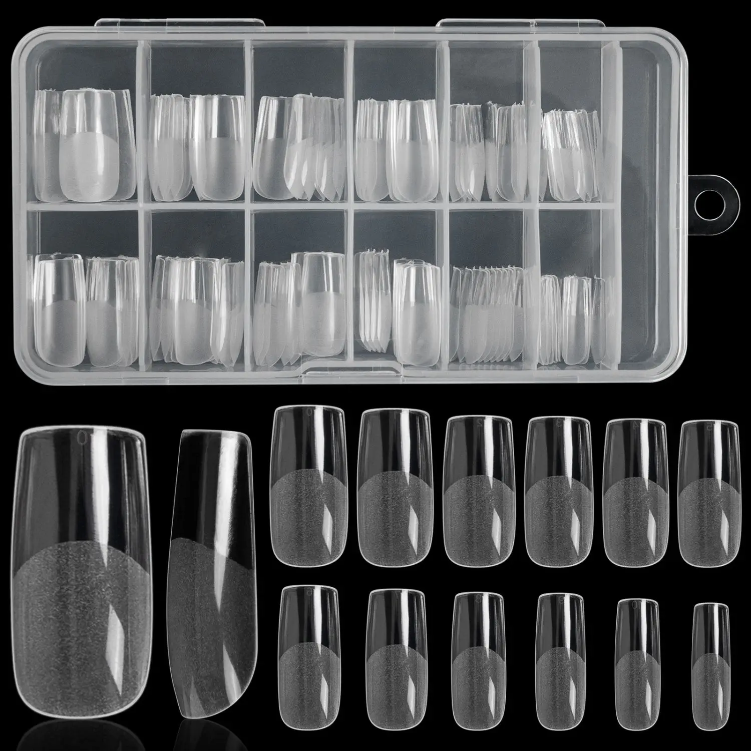 240PCS square nail tips full cover half matte false nails 12 sizes acrylic medium press on nails box for home DIY salon