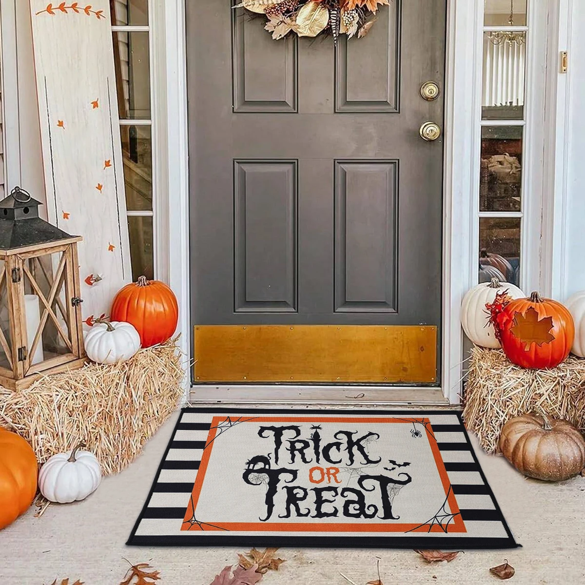 Halloween Pumpkin Skeletons Door Mat Spooky Skull Non-Slip Welcome Entrance Rugs Kitchen Bedroom Living Room Carpet Decoration door mat,fun doormat