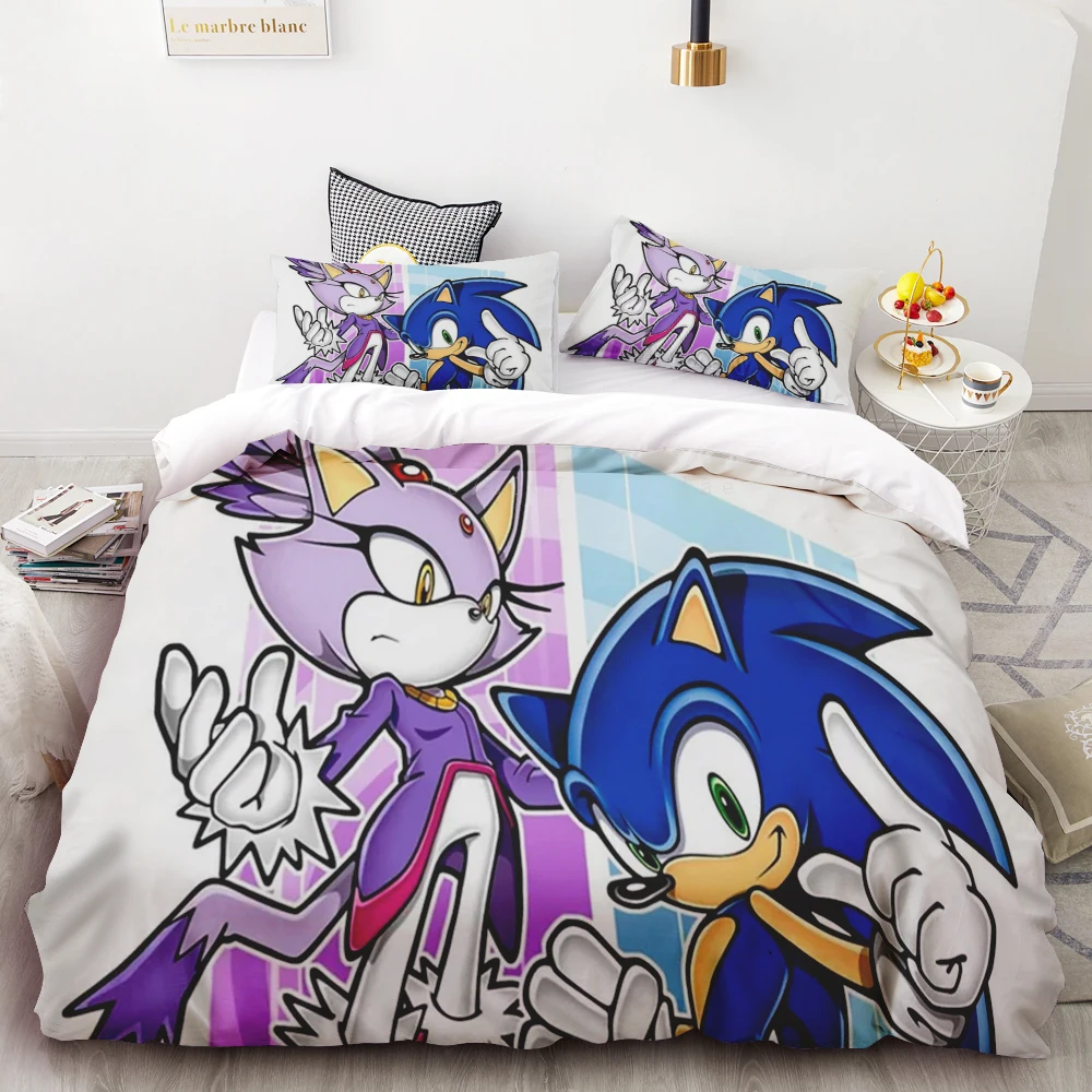 thumbnail image 1 of Juego de edredón de 3 piezas con estampado digital 3D de Sonic Boy, suave, 100 % poliéster, tamaño king, para decoración del hogar, regalo para adolescentes y niños, 1 of 4