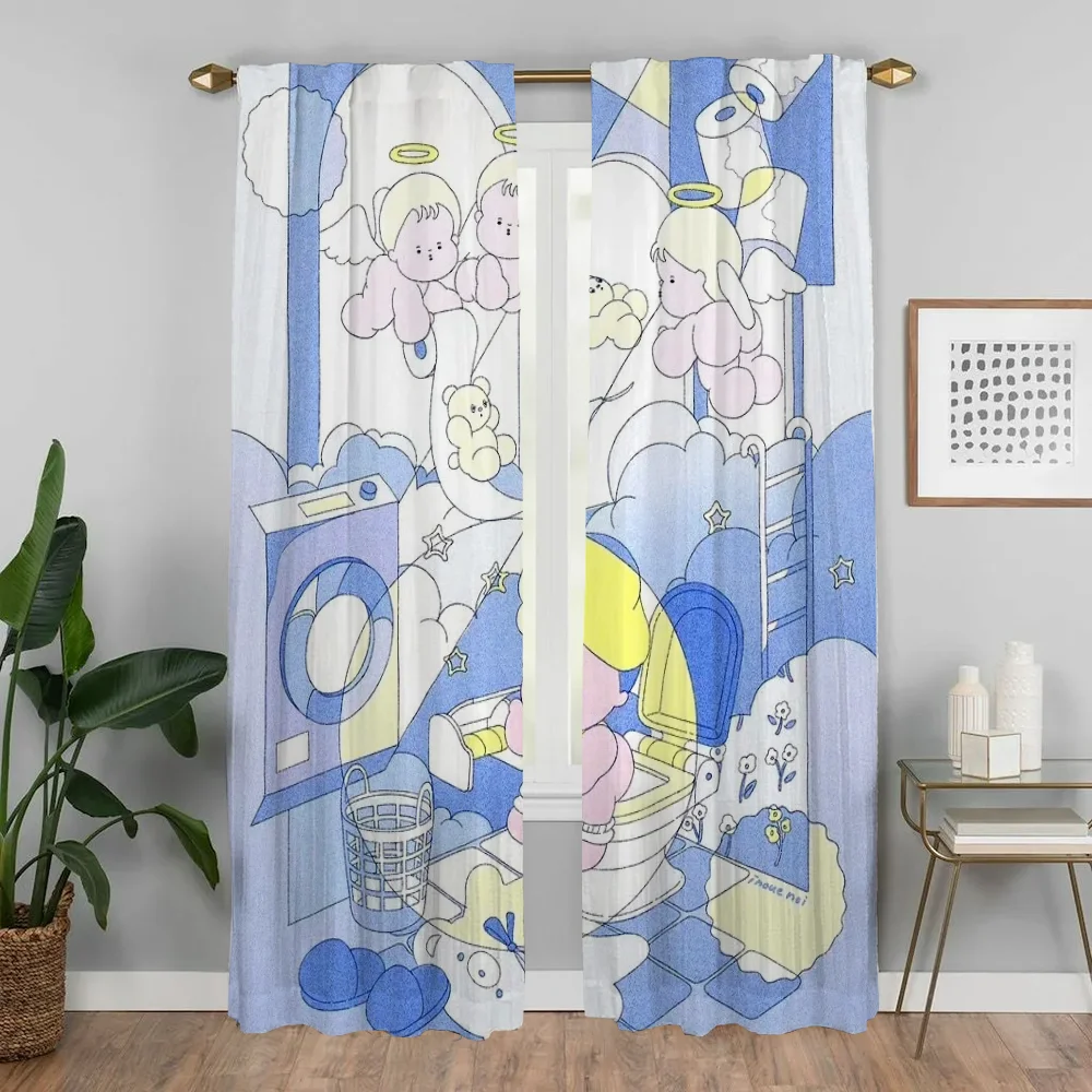 Cute Girl Blackout Curtains for Living Room Curtain Partition Halloween Decoration Tulle for Bedroom Shades Curtains 2 Pieces 3