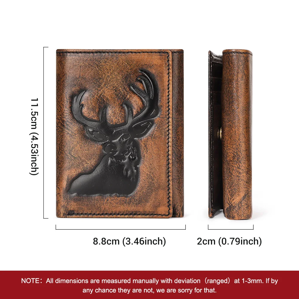 Men's Wallet 3D Deer Relief Pattern Short Multi-Card Slot Wallet Male Casual Purse RFID Trifold Business Card Holder Wallets 5