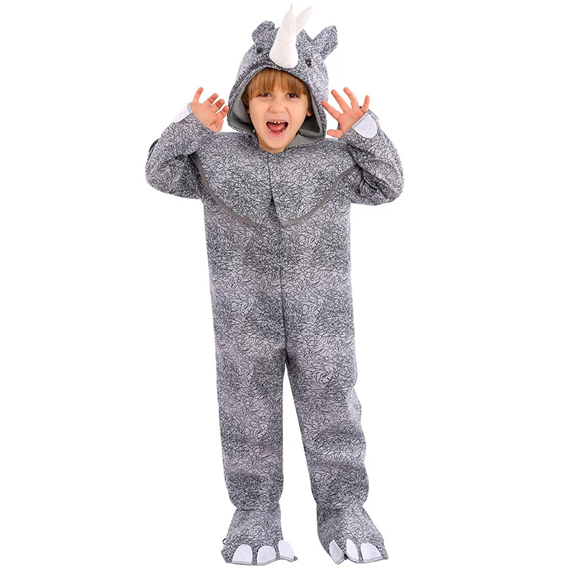 

Kid's Rhinoceros Costume Boys Girls Cartoon Character Outfit Suit Wild Forest Animal Cosplay Gray Rhino Performance Costume