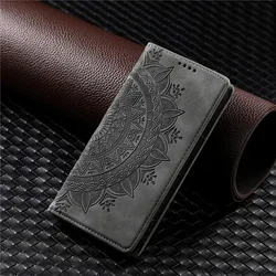 Luxury Leather Wallet Phone Case - Flip Cover with Totem Design for Galaxy S25 Plus (GRAY)
