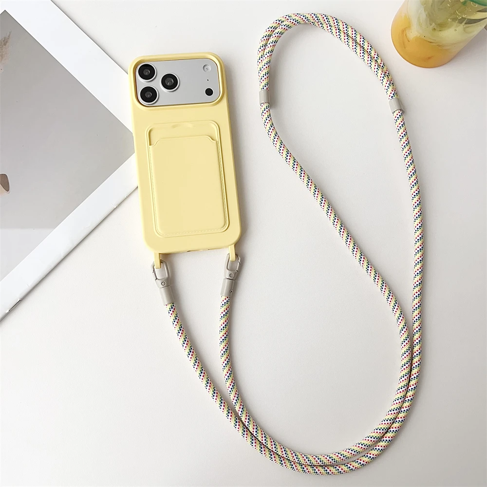 Enhanced Silicone Card Holder Phone Case with Crossbody Lanyard and Fall Prevention Cover
