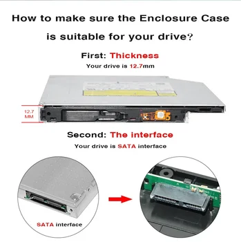 LJIAL 12.7mm USB 3.0 DVD Drive External Optical Drives Enclosure SATA to USB External Case For Laptop Notebook Without Drive 2