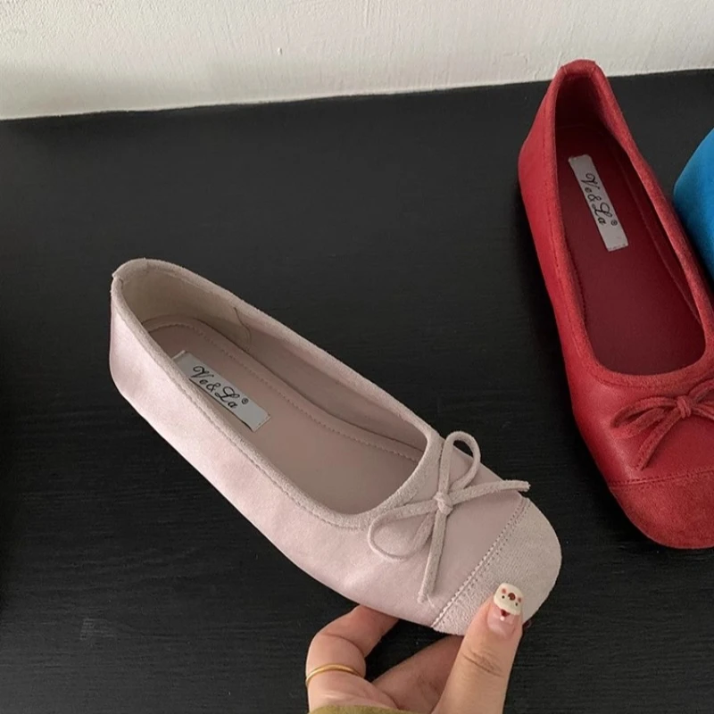 CNMR 2025 Elegant Bow Knot Ballerina Woman Flat Round Toe Comfortable Comfortable Ladies Leather Loafers Single Shoes 5