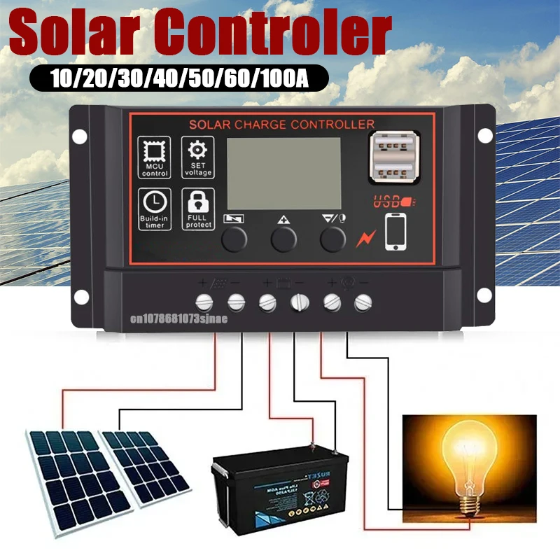 12V/24V 10A-100A Solar Charge Controller LCD Display Dual MOS PWM Control Panel Battery Regulator solar charge controller