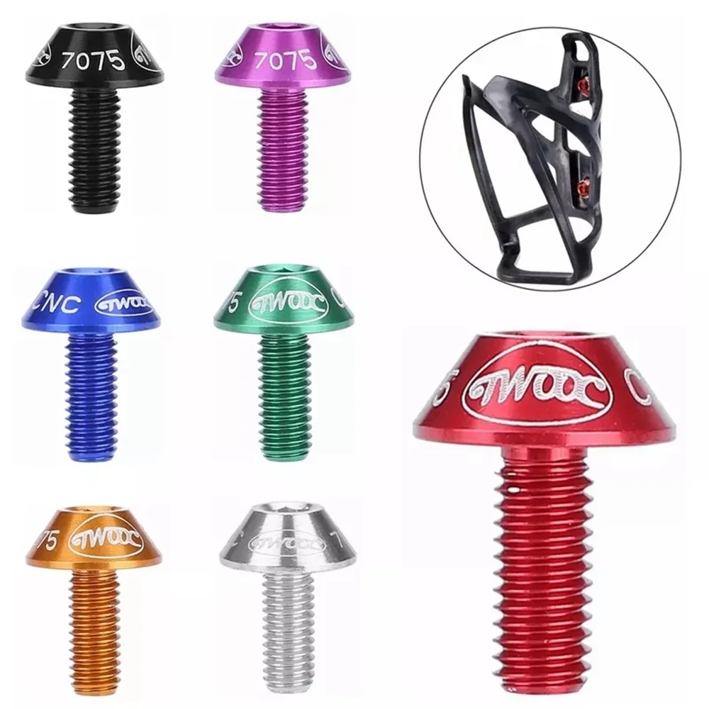 

TWOOC 2pcs Aluminum Alloy Ultra-light Water Bottle Cage Screws 12mm CNC for Road Bicycle MTB Brake Bolts for 4#Allen wrench
