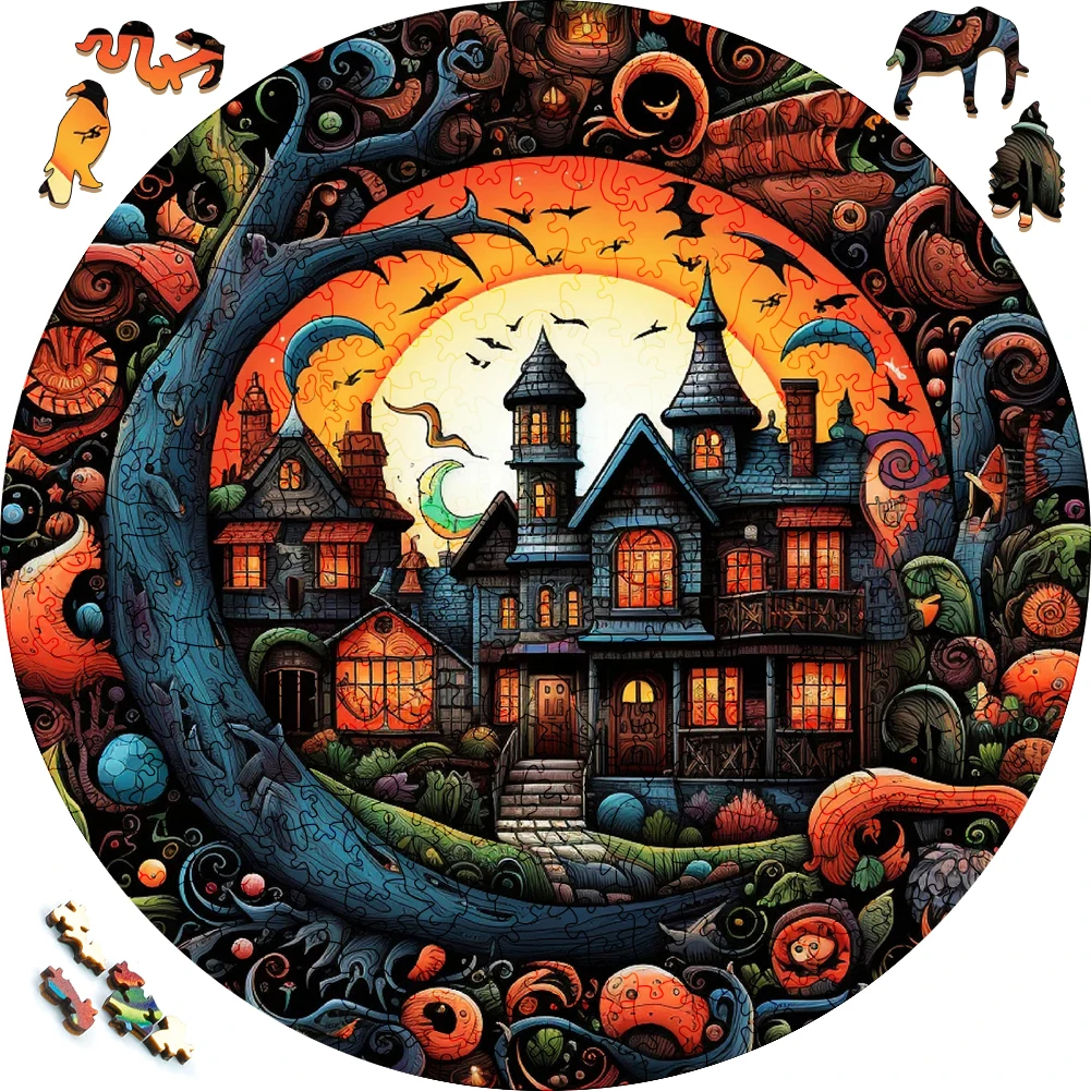 Wooden puzzle Halloween Dark Castle Toys Japan Geisha 3D Wood Jigsaw Puzzles Color Sorting Game Brain Teaser Secret Puzzle Boxes