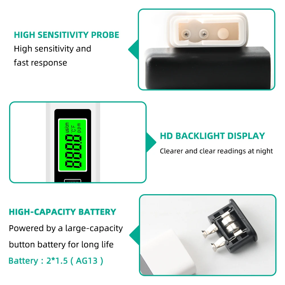 TDS 跮   ׽  Ʈ LCD ÷,  ļ , 0-9990 PPM, 4 in 1