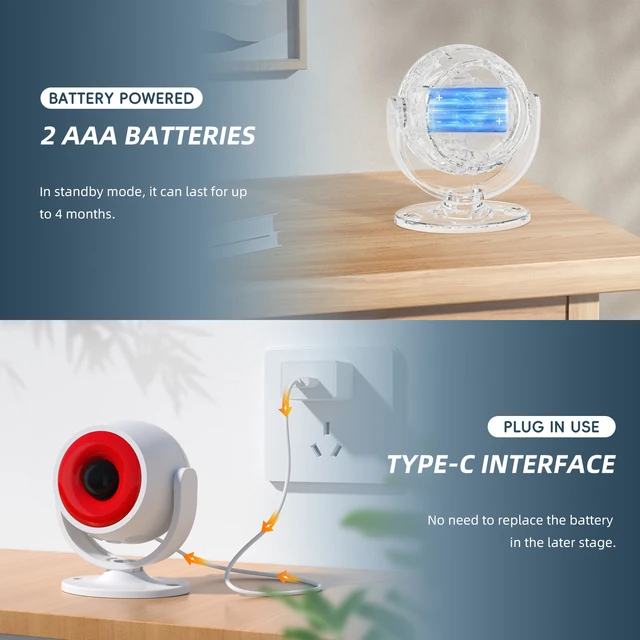 Infrared Detectors Motion Sensor PIR Alarm 110db Siren Strobe Light Security  Remote Control Detector 4