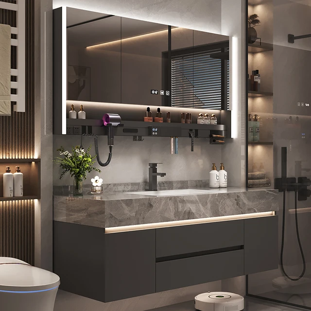 หรูหราเรียบง่ายห้องน้ําตู้อ่างล้างหน้า Vintage ลิ้นชักห้องน้ําห้องน้ําตู้กระจก Mobili ต่อ La Casa เฟอร์นิเจอร์ 1