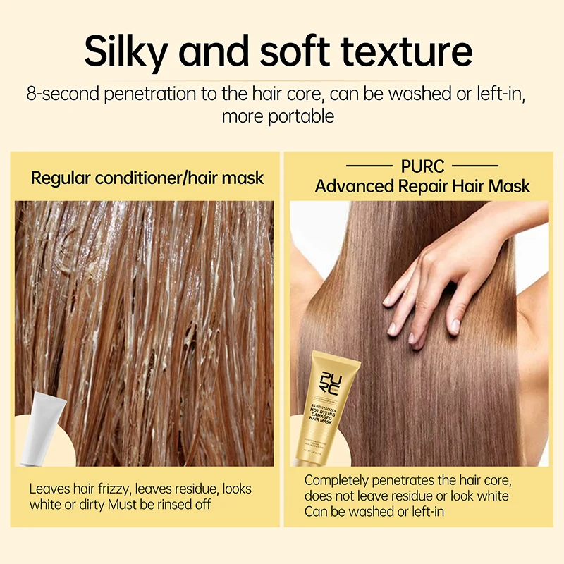 Maschera professionale alla cheratina PURC per riparare i capelli crespi, secchi e danneggiati, anti-incrostazione, liscianti e leviganti._voghion.com