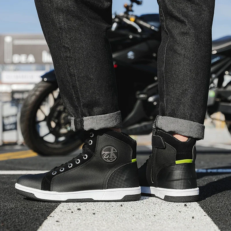 Men Motorcycle Boots,Lightweight Motorcycle Racing Shoes,Motocross Boots,Rubber Anti Slip,Biker Riding Shoes Travel Sneaker
